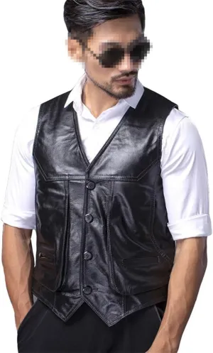 Youllyuu Classical Motorcycle Biker Leather Vest Men Genuine Leather Sleeveless Jackets Button Waistcoat