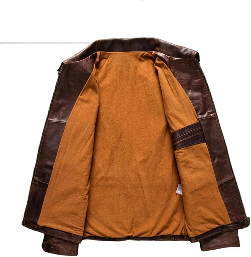 Youllyuu Vintage Cowhide Leather Distressed Motorcycle Jackets Men Genuine Leather Zipper Overcoats