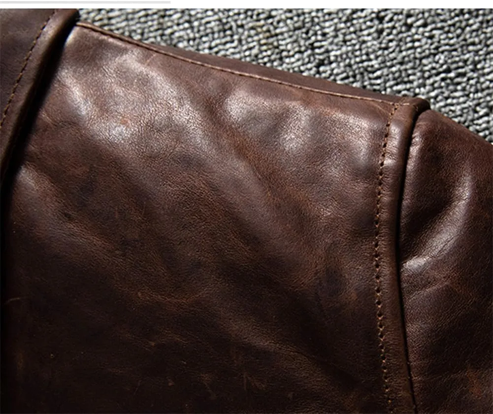 Youllyuu Vintage Cowhide Leather Distressed Motorcycle Jackets Men Genuine Leather Zipper Overcoats