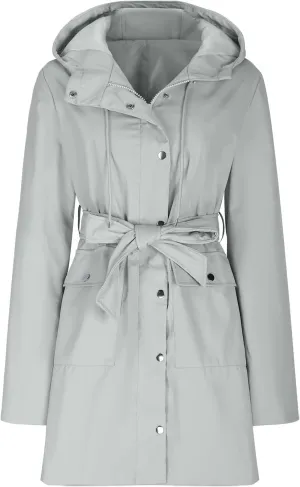 YRAETENM Rain Jacket Women Lightweight Lapel Waterproof Hooded Trench Coats Active Outdoor Belted Windbreaker with Pockets