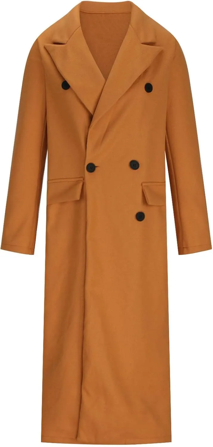 YRAETENM Winter Coats for Women Double Breasted Notched Lapel Trench Coat Work Office Jacket Maxi Long Wool Blend Pea Coat