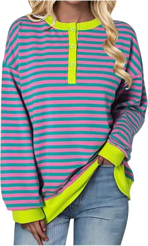 ZDRZK Striped Oversized Sweatshirt Women Long Sleeve Star Graphic Tee Shirts Crewneck 2024 Fall Loose Pullover Clothes