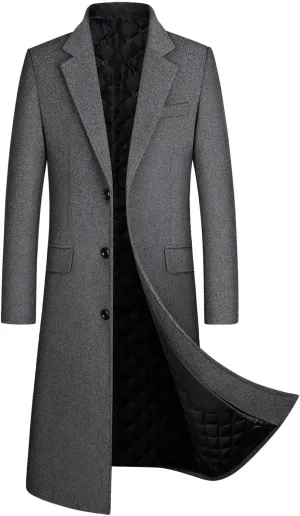 Zeiyignr Men's Classic Wool Trench Coat Single Breasted Mid Long Wool Blend Top Pea Coats Jackets Business Casual Overcoat