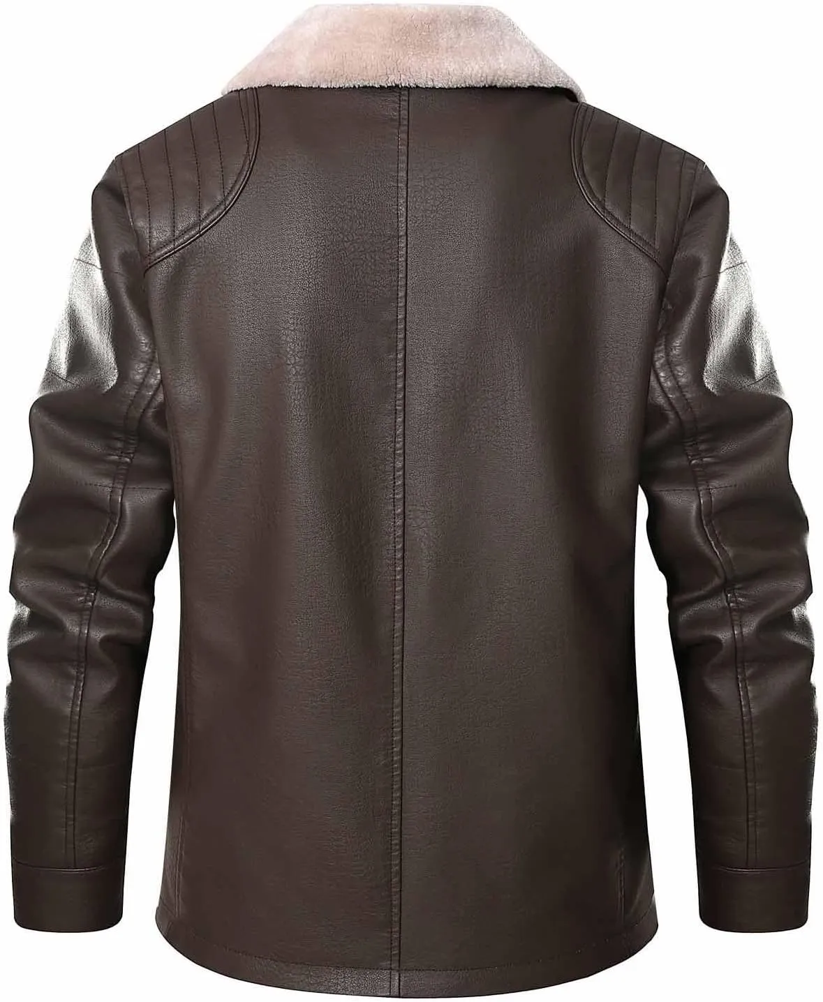 Zeiyignr Mens PU Leather Jackets Sherpa Lined Trench Coats Faux Fur Collar Trucker Coat Fleece Single Breasted Suit Jacket