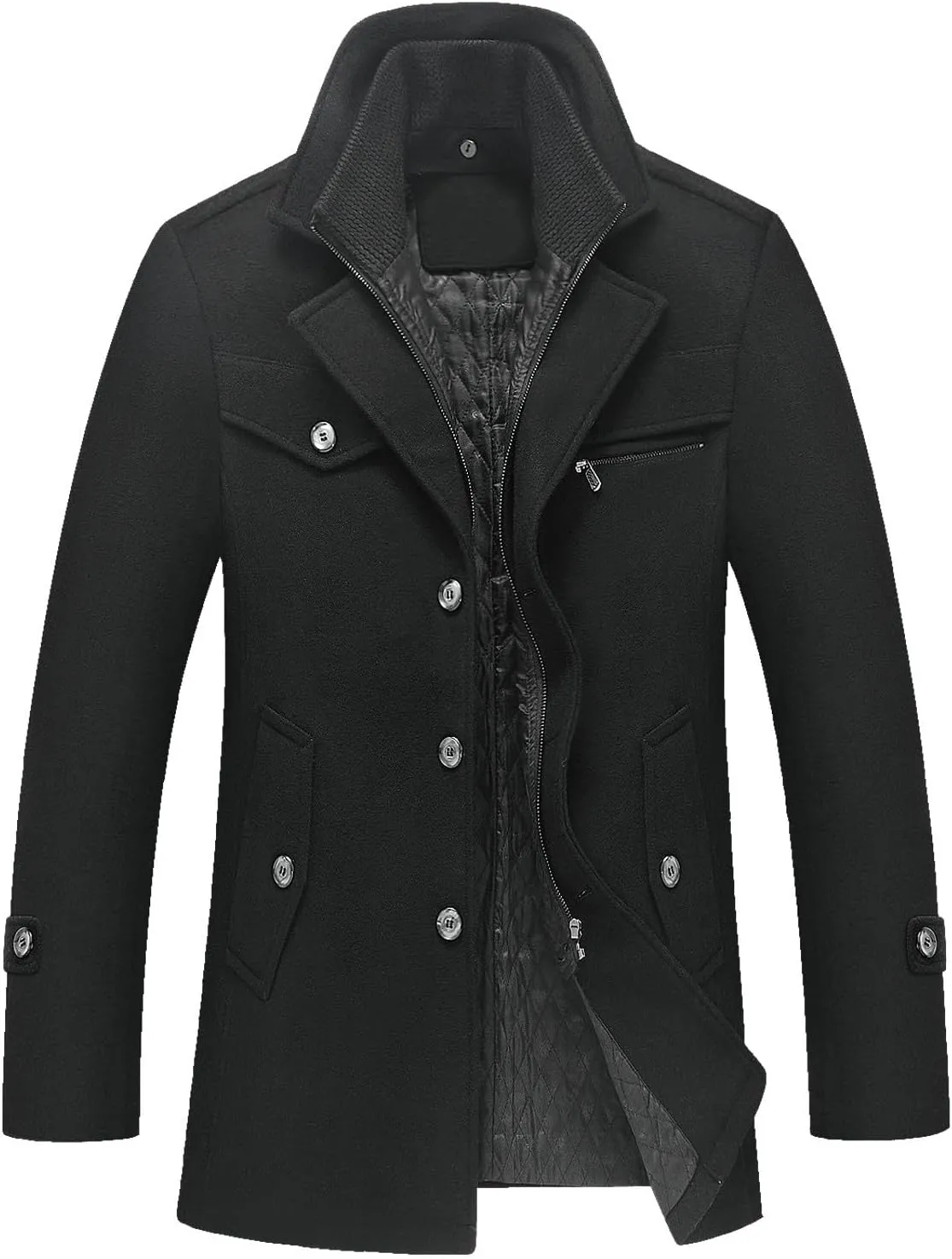 Zeiyignr Men's Winter Wool Coats Slim Fit Single Breasted Trench Jacket Woolen Pea Coat Thickened Warm Overcoat with Pockets