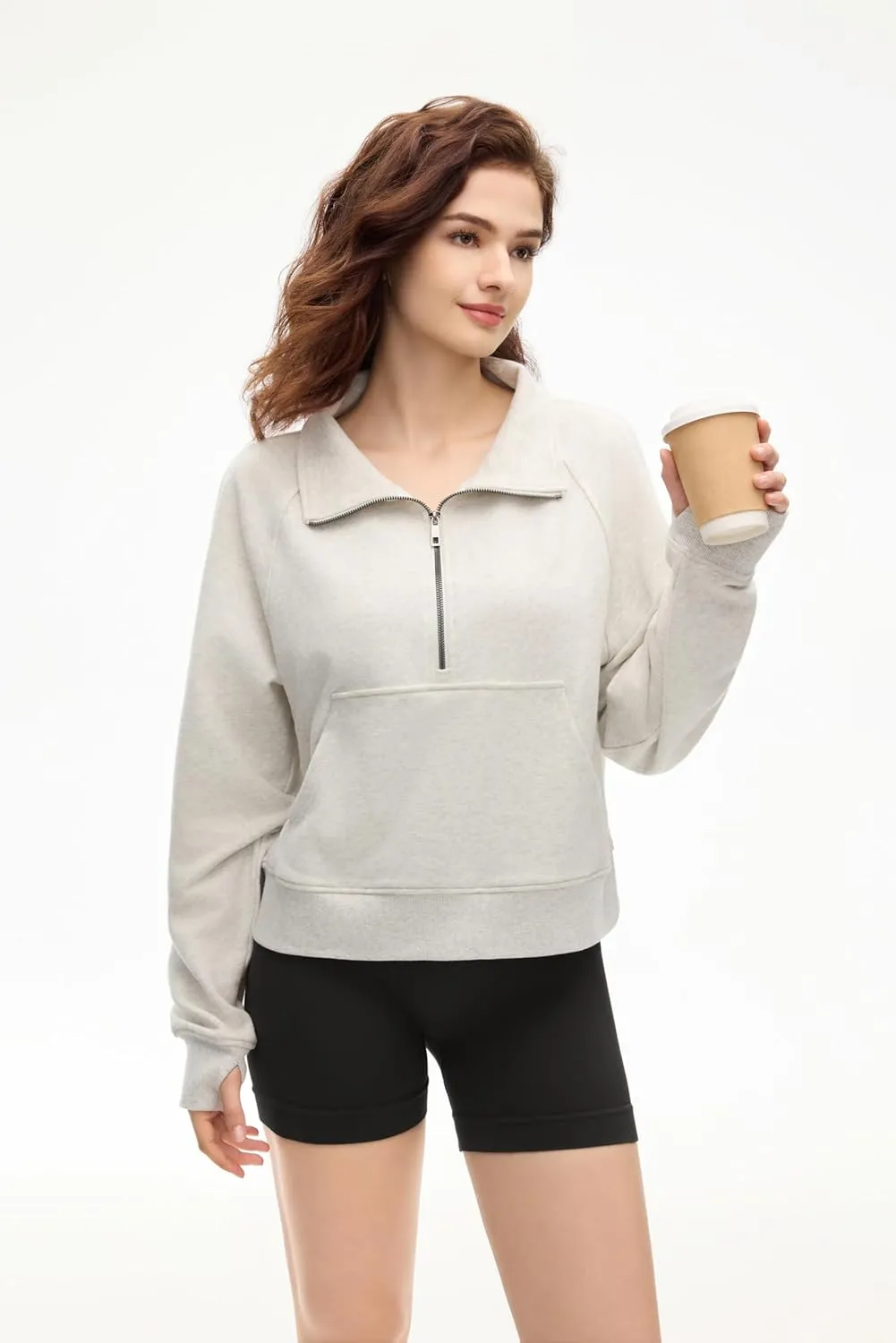 Zip Sweatshirts Cropped Womens Quarter Zip Up Pullover Sweaters Fall Fashion Outfits