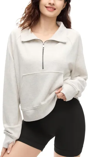 Zip Sweatshirts Cropped Womens Quarter Zip Up Pullover Sweaters Fall Fashion Outfits