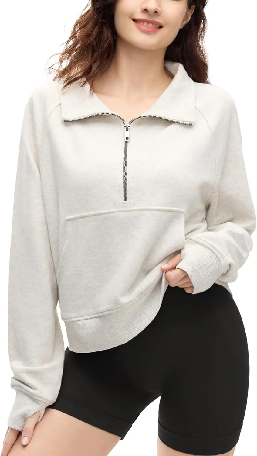 Zip Sweatshirts Cropped Womens Quarter Zip Up Pullover Sweaters Fall Fashion Outfits