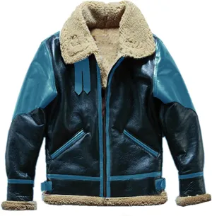 ZWRXW Mens Faux Leather Jackets Sherpa Fleece Lined Fur Collar PU Faux Leather Coats Winter Warm Motorcycle Bomber Outwear