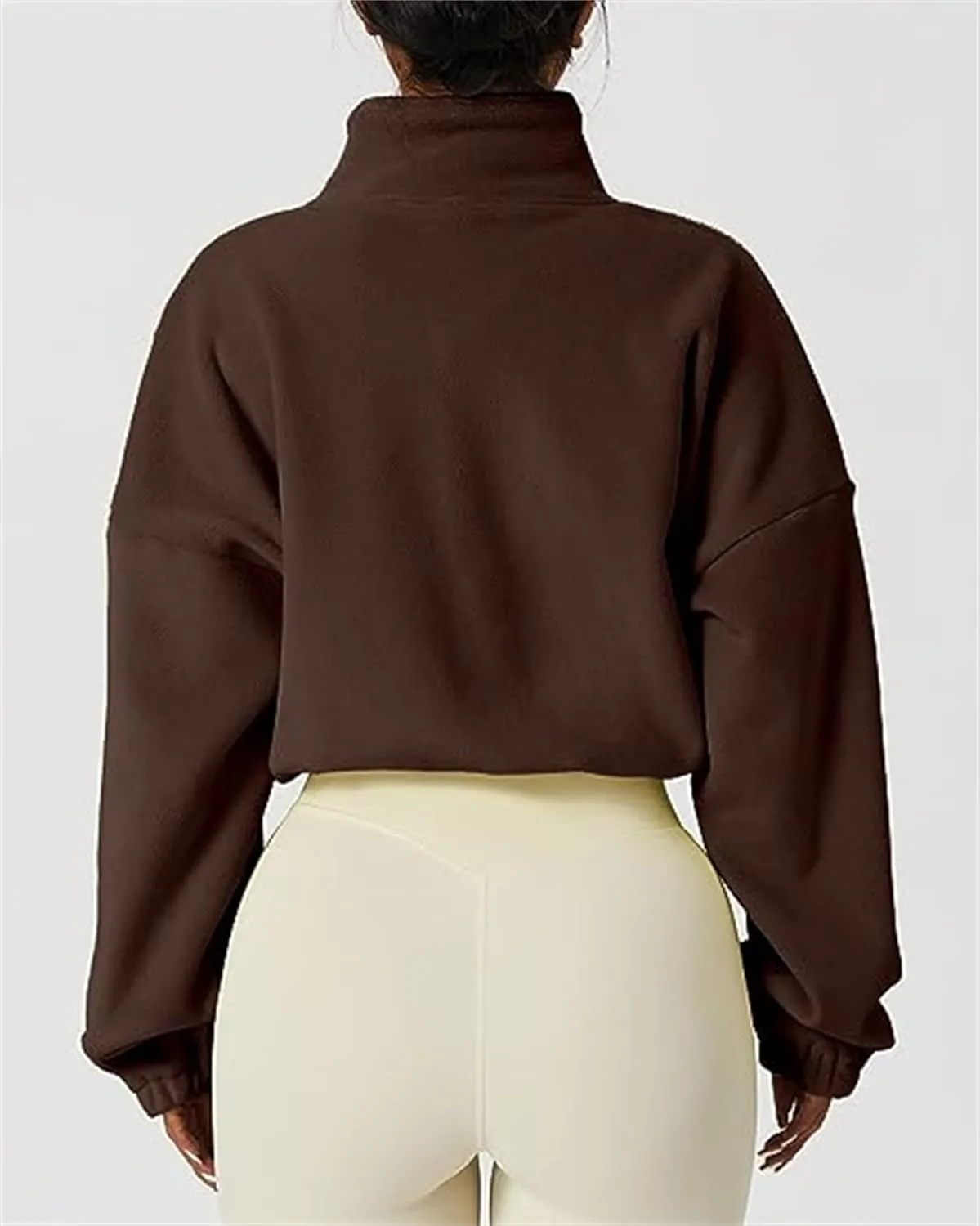 ZWRXW Womens Cropped Coat Full Zip Fleece Sweatshirts Drawstring Long Sleeve Sherpa Jacket Stand Collar Warm Fall Outfits