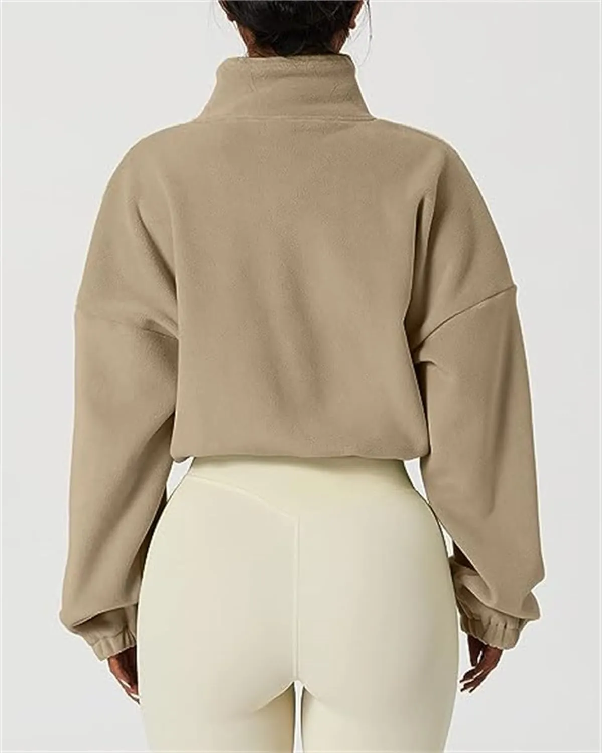 ZWRXW Womens Cropped Coat Full Zip Fleece Sweatshirts Drawstring Long Sleeve Sherpa Jacket Stand Collar Warm Fall Outfits