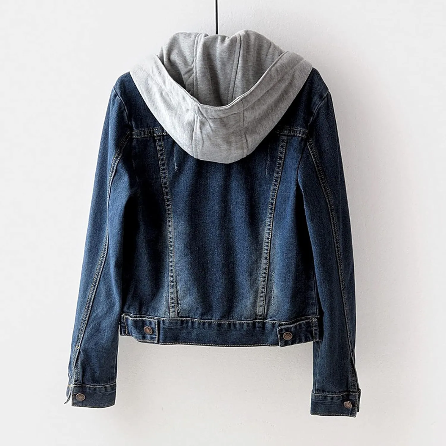 ZYXTIM Hoodies Jeans Jacket for Women,Classic Casual Detachable Hooded Distressed Denim Trucker Jacket