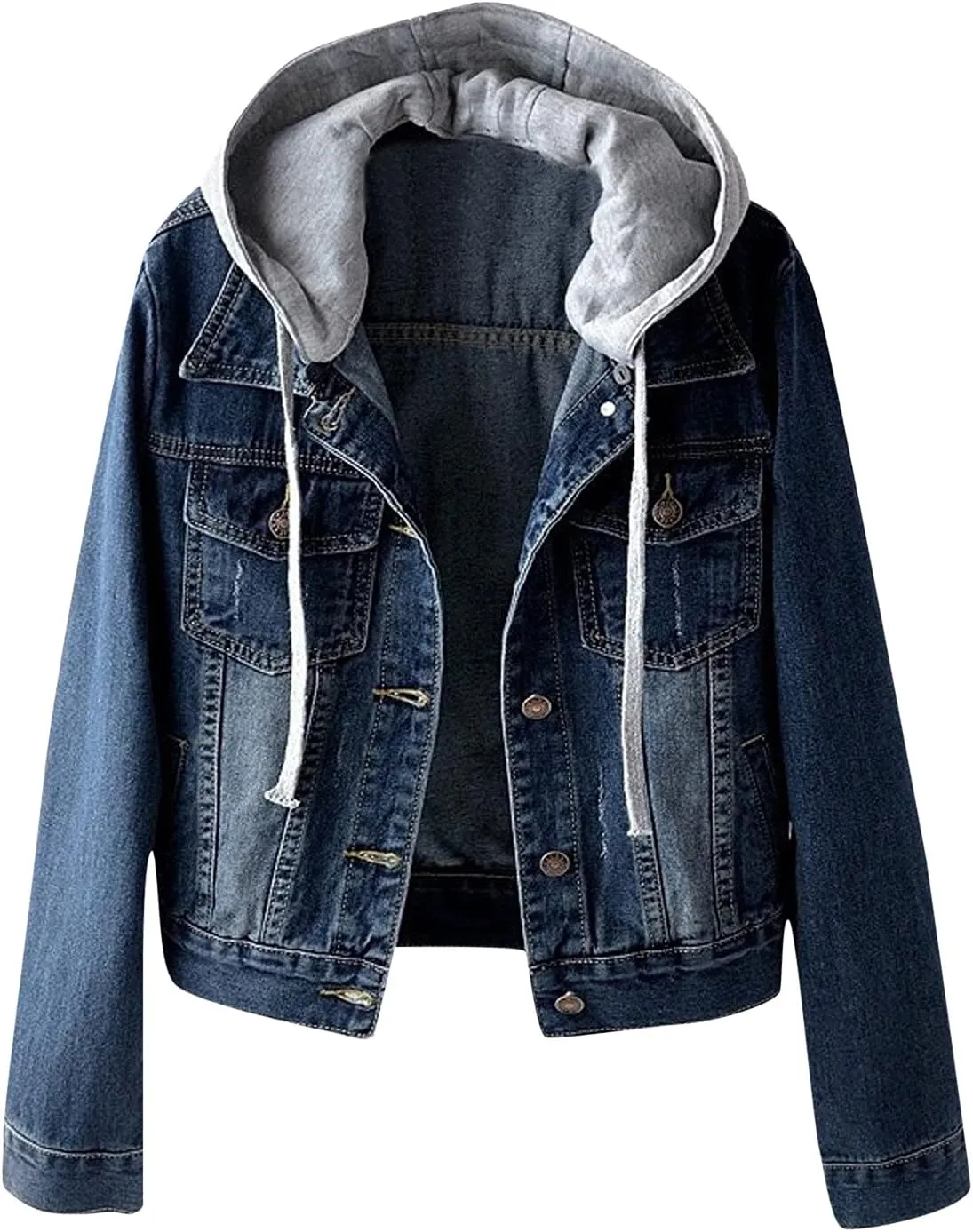 ZYXTIM Hoodies Jeans Jacket for Women,Classic Casual Detachable Hooded Distressed Denim Trucker Jacket