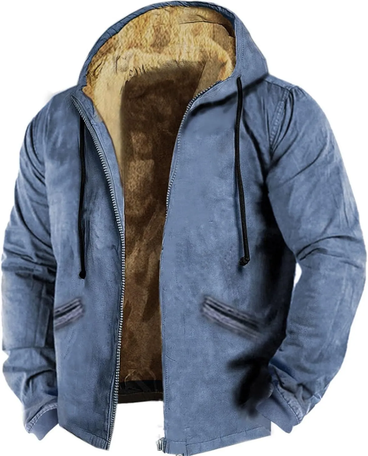 ZYXTIM Winter Jacket for Men Fashion Mens Sherpa Lined Hooded Varsity Jacket Washed Classic Casual Distressed Trucker Jacket