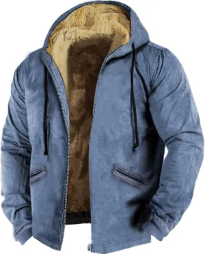 ZYXTIM Winter Jacket for Men Fashion Mens Sherpa Lined Hooded Varsity Jacket Washed Classic Casual Distressed Trucker Jacket